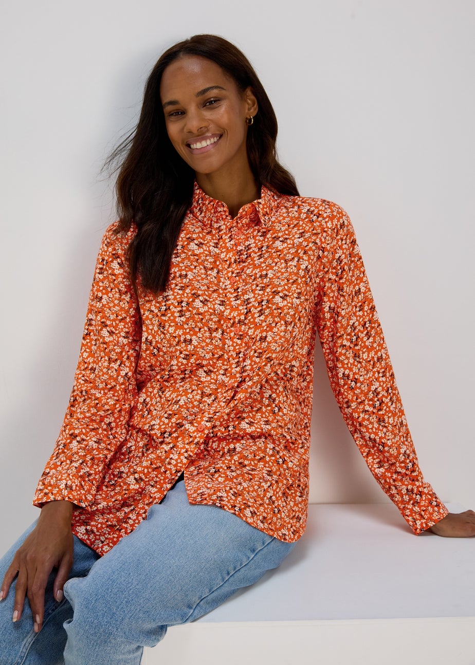 Orange Ditsy Viscose Shirt