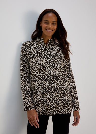 Brown Leopard Print Viscose Shirt