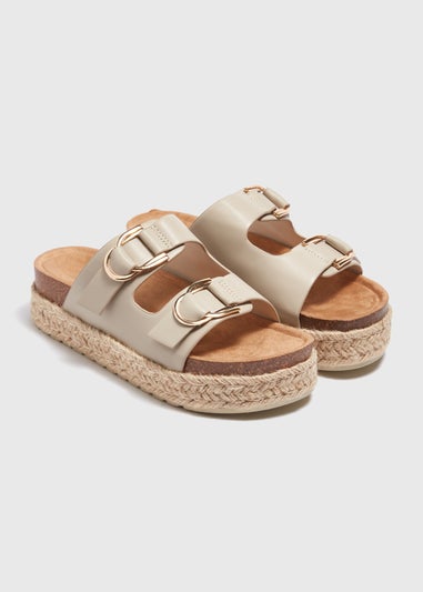 Stone Textured Double Buckle Footbed Sandals