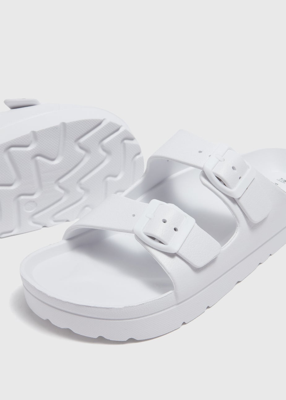 White Chunky Double Buckle Sandals