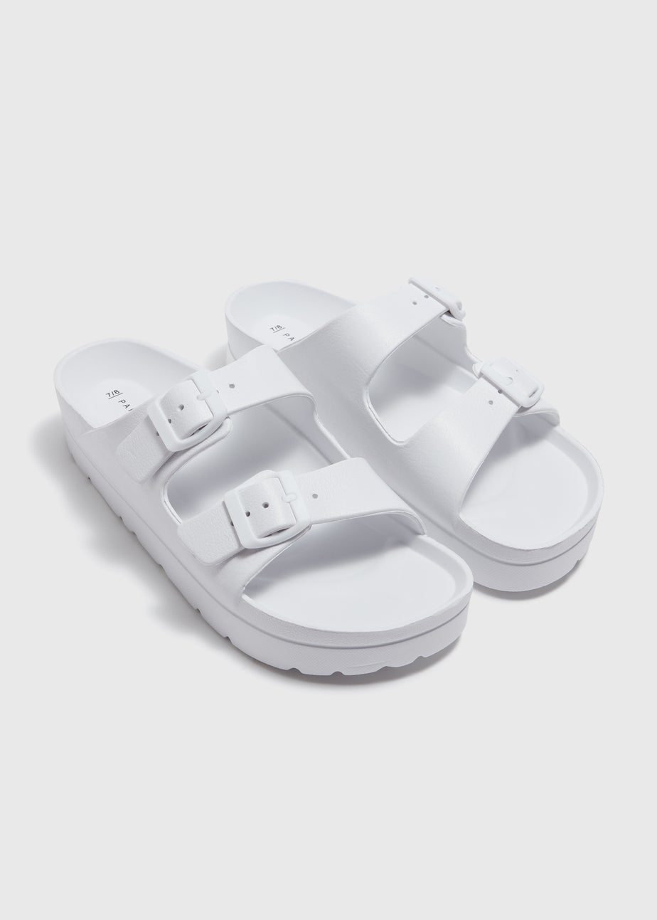 White Chunky Double Buckle Sandals