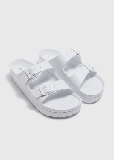 White Chunky Double Buckle Sandals