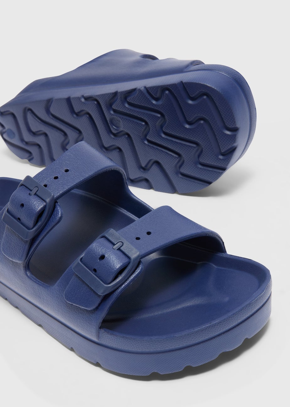 Navy Chunky Double Buckle Sandals