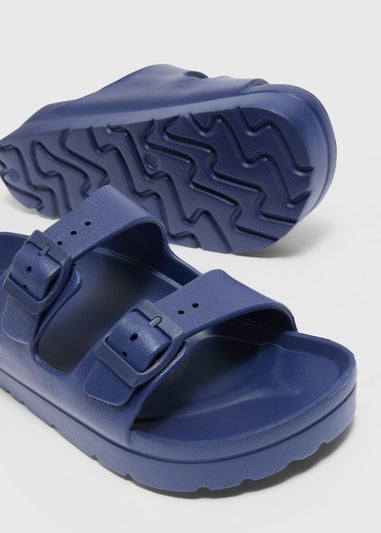 Navy Chunky Double Buckle Sandals