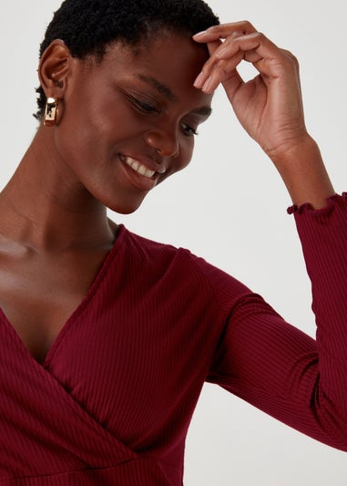 Burgundy Ribbed Wrap Top