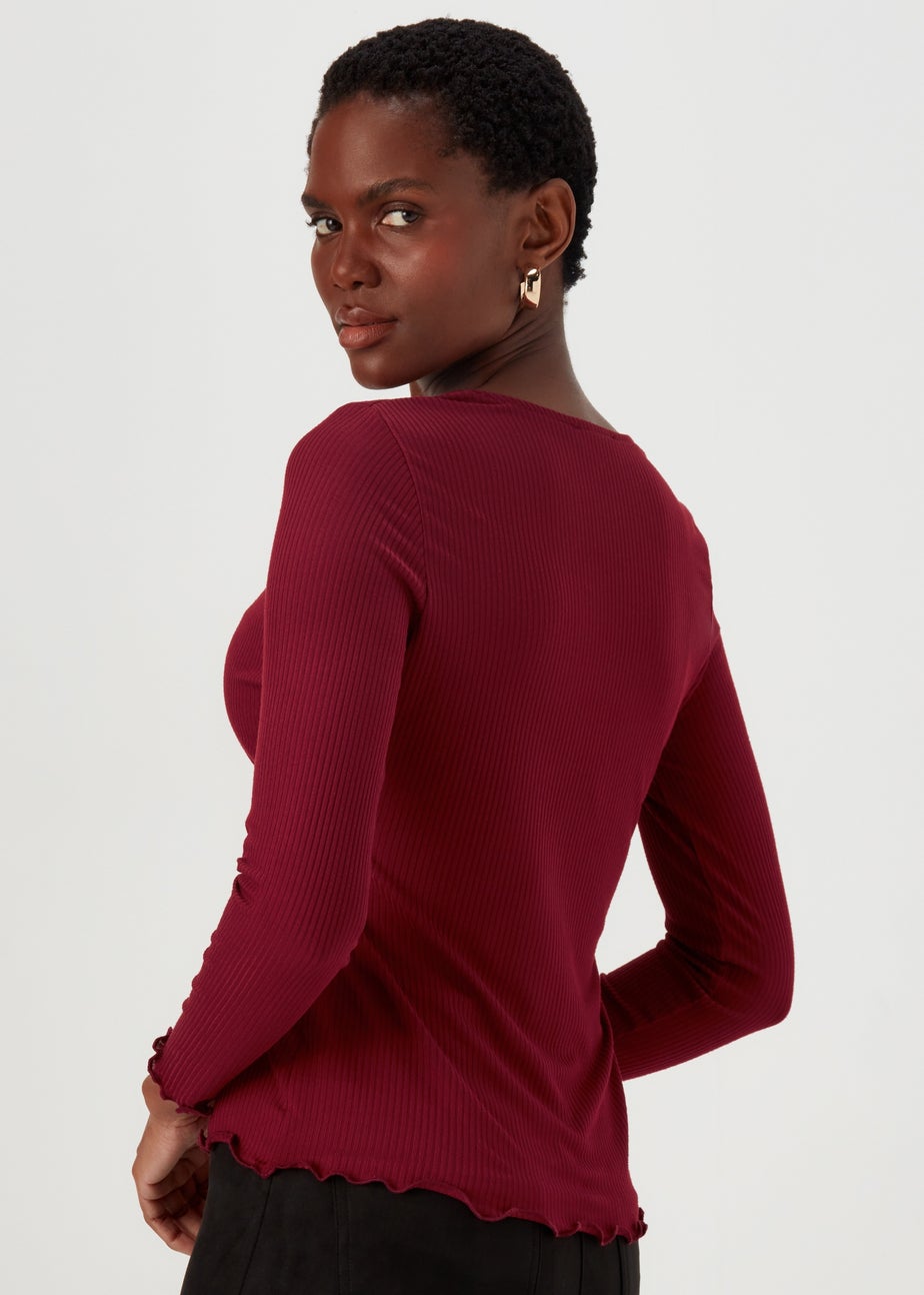 Burgundy Ribbed Wrap Top