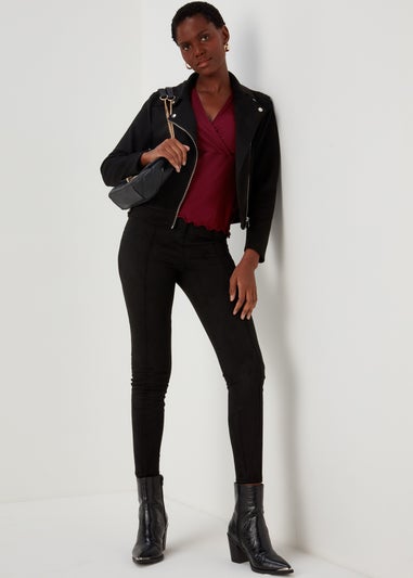 Burgundy Ribbed Wrap Top