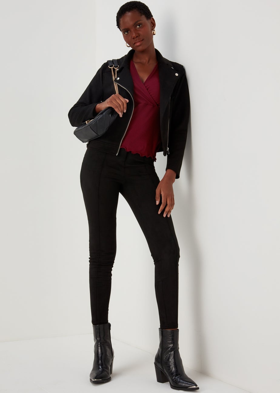 Burgundy Ribbed Wrap Top