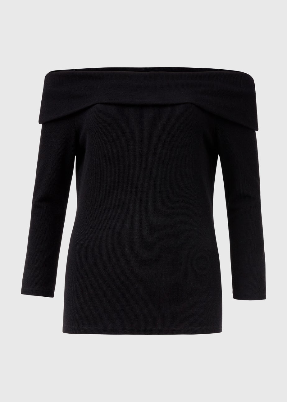 Black Bardot Ribbed Top