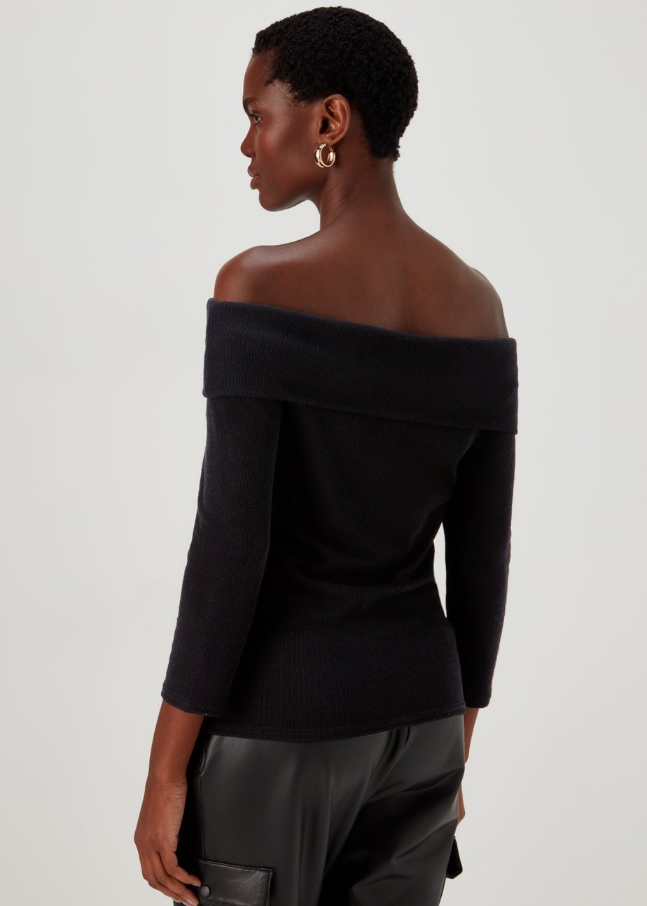 Black Bardot Ribbed Top