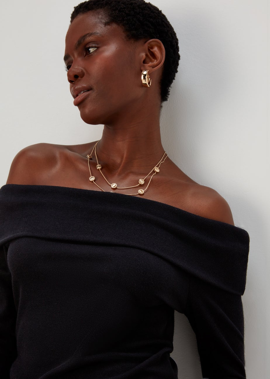 Black Bardot Ribbed Top