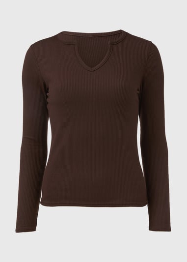 Brown Notch Neck Rib Top