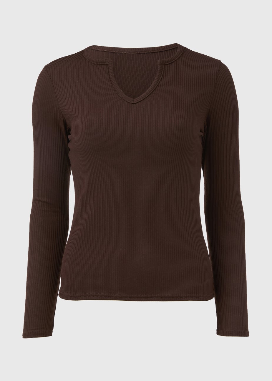 Brown Notch Neck Rib Top