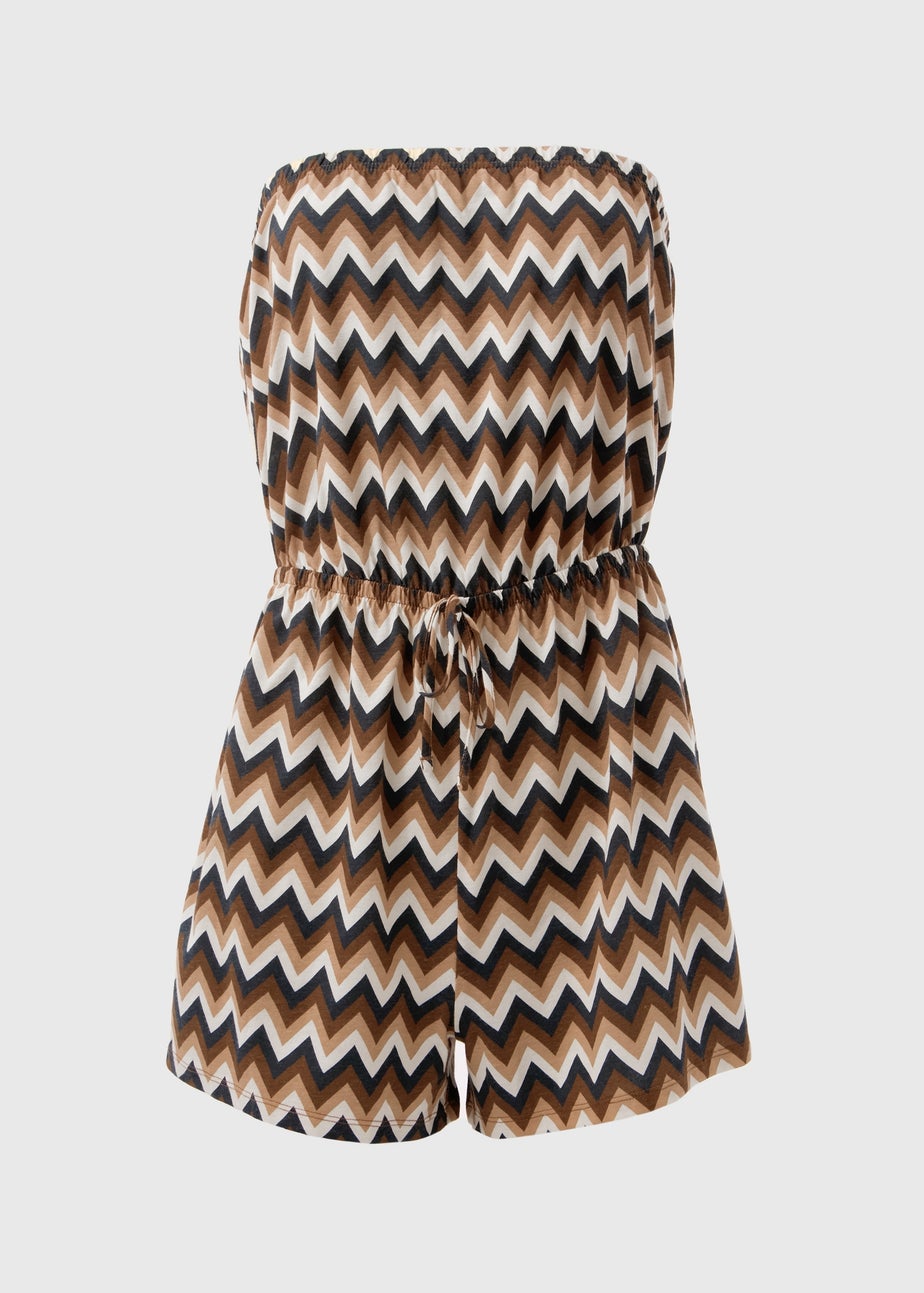 Beige Chevron Print Playsuit