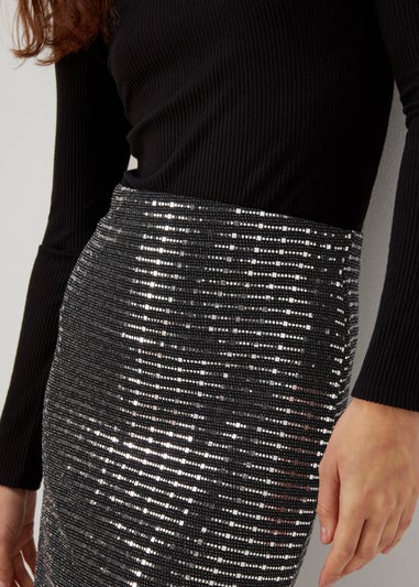 Silver Sequin Midi Skirt