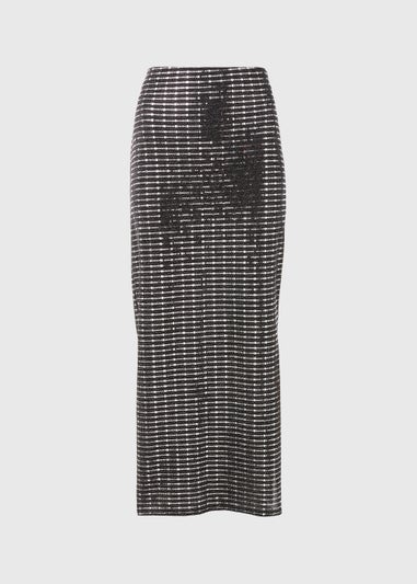 Silver Sequin Midi Skirt