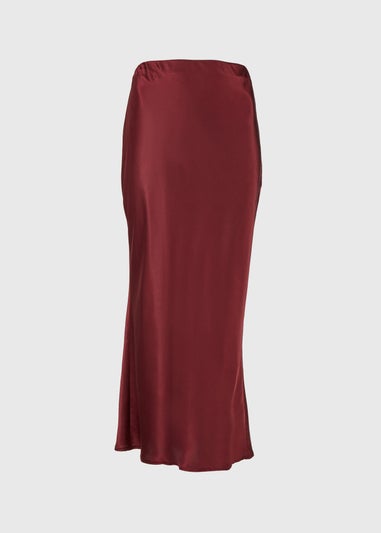 Burgundy Satin Midi Skirt
