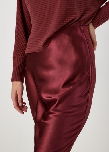 Burgundy Satin Midi Skirt
