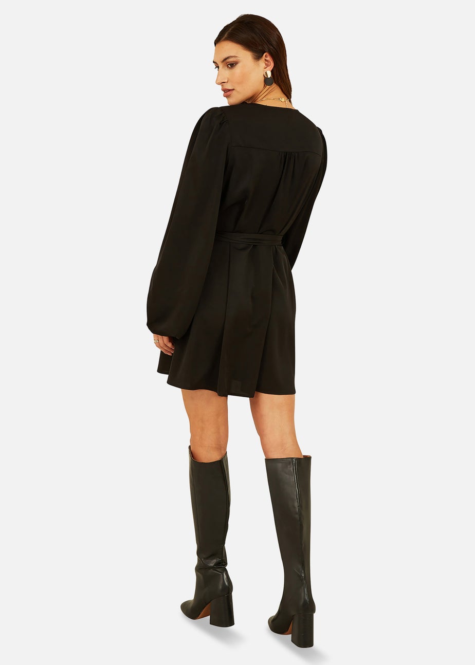 Mela Balloon Sleeve Shirt Dress In Black
