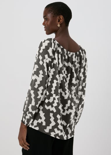 Black & White Lurex Neck Tie Blouse