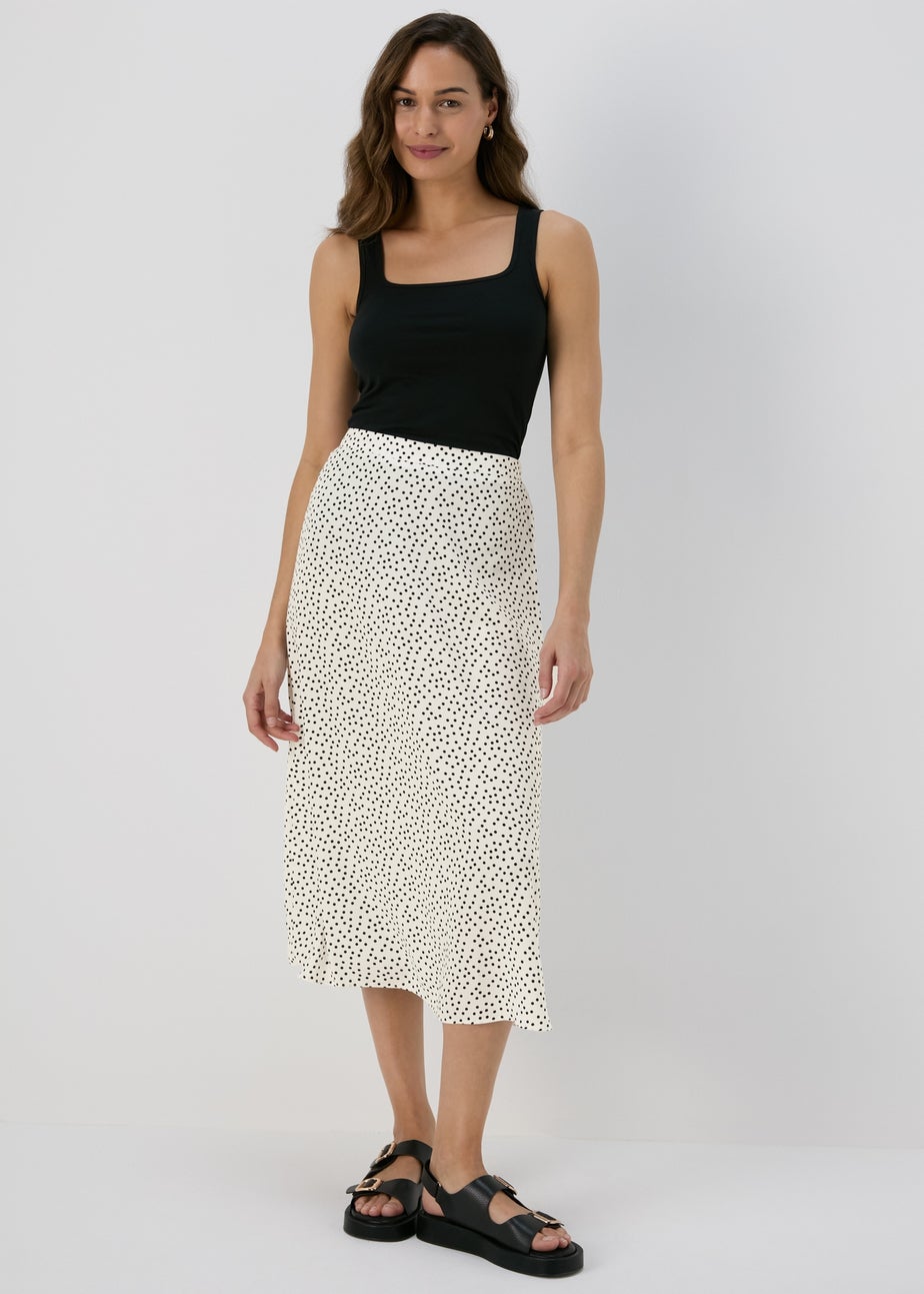 White Spot Design Flared Hem Midi Skirt