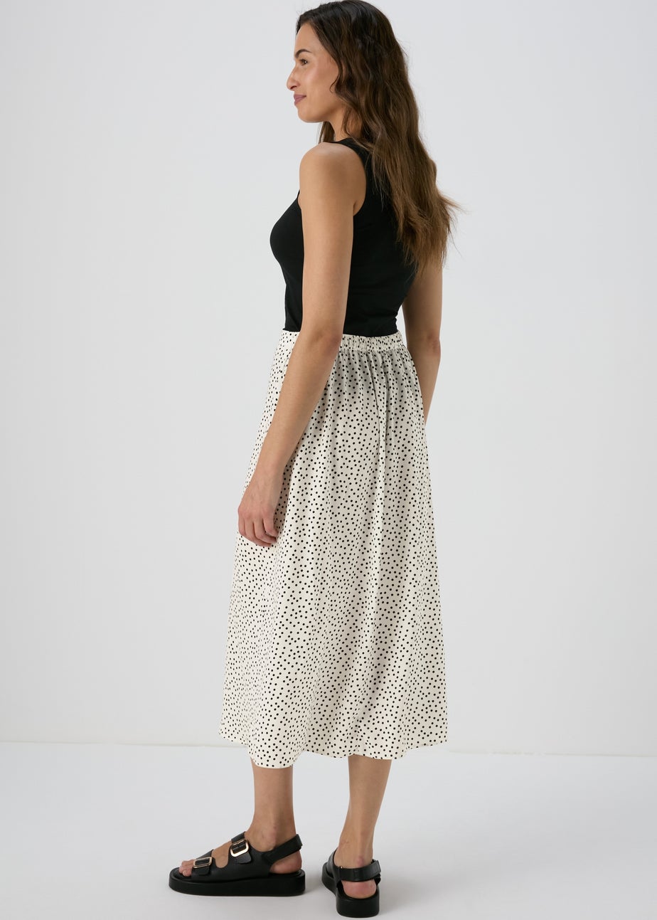 White Spot Design Flared Hem Midi Skirt