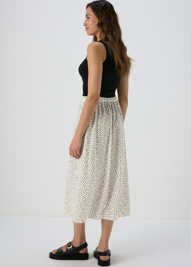 White Spot Design Flared Hem Midi Skirt