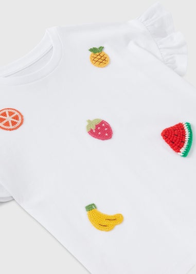 Girls White Fruit Crochet T-Shirt (1-7yrs)