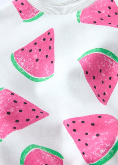 Girls White Watermelon Sweatshirt & Shorts Set (1-7yrs)