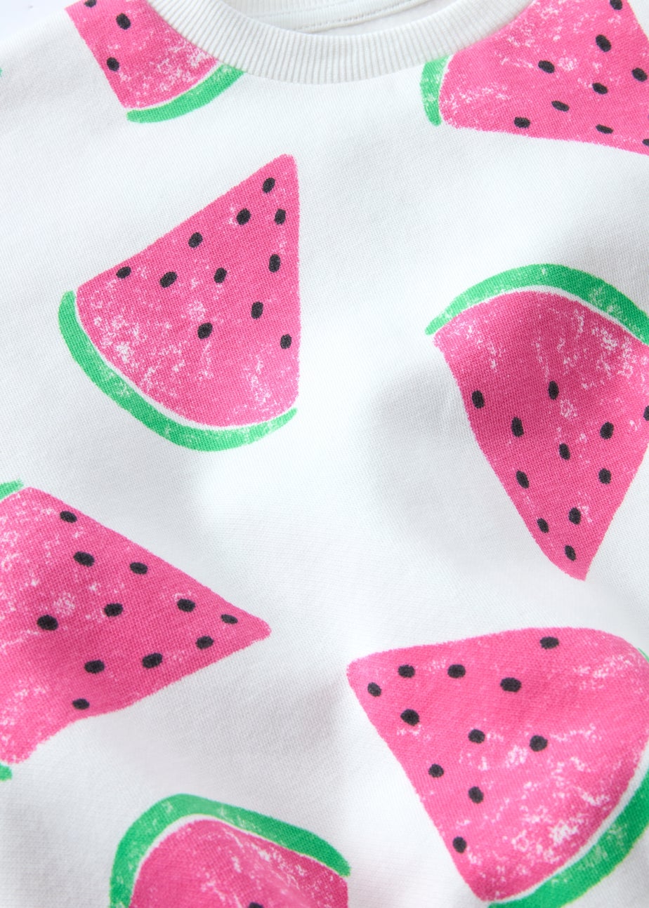 Girls White Watermelon Sweatshirt & Shorts Set (1-7yrs)