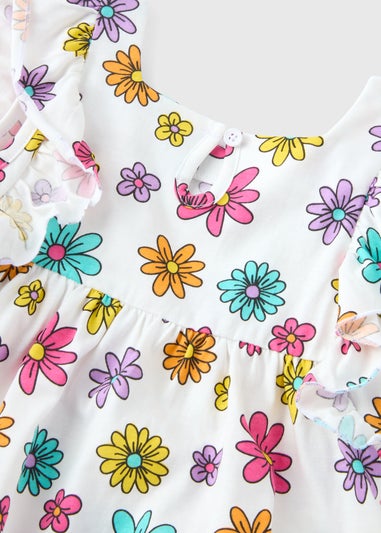 Girls White Floral Print Top & Shorts Set (1-7yrs)