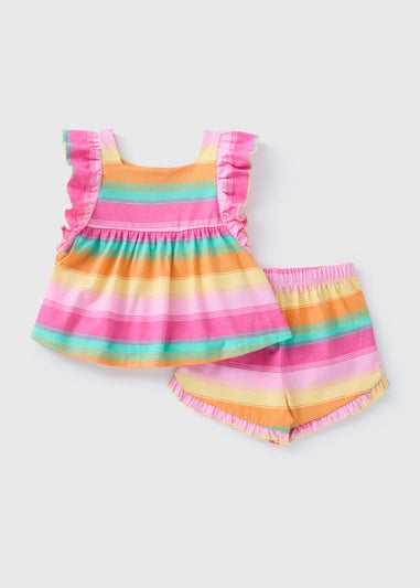 Girls Pink Stripe Top & Shorts Set (1-7yrs)