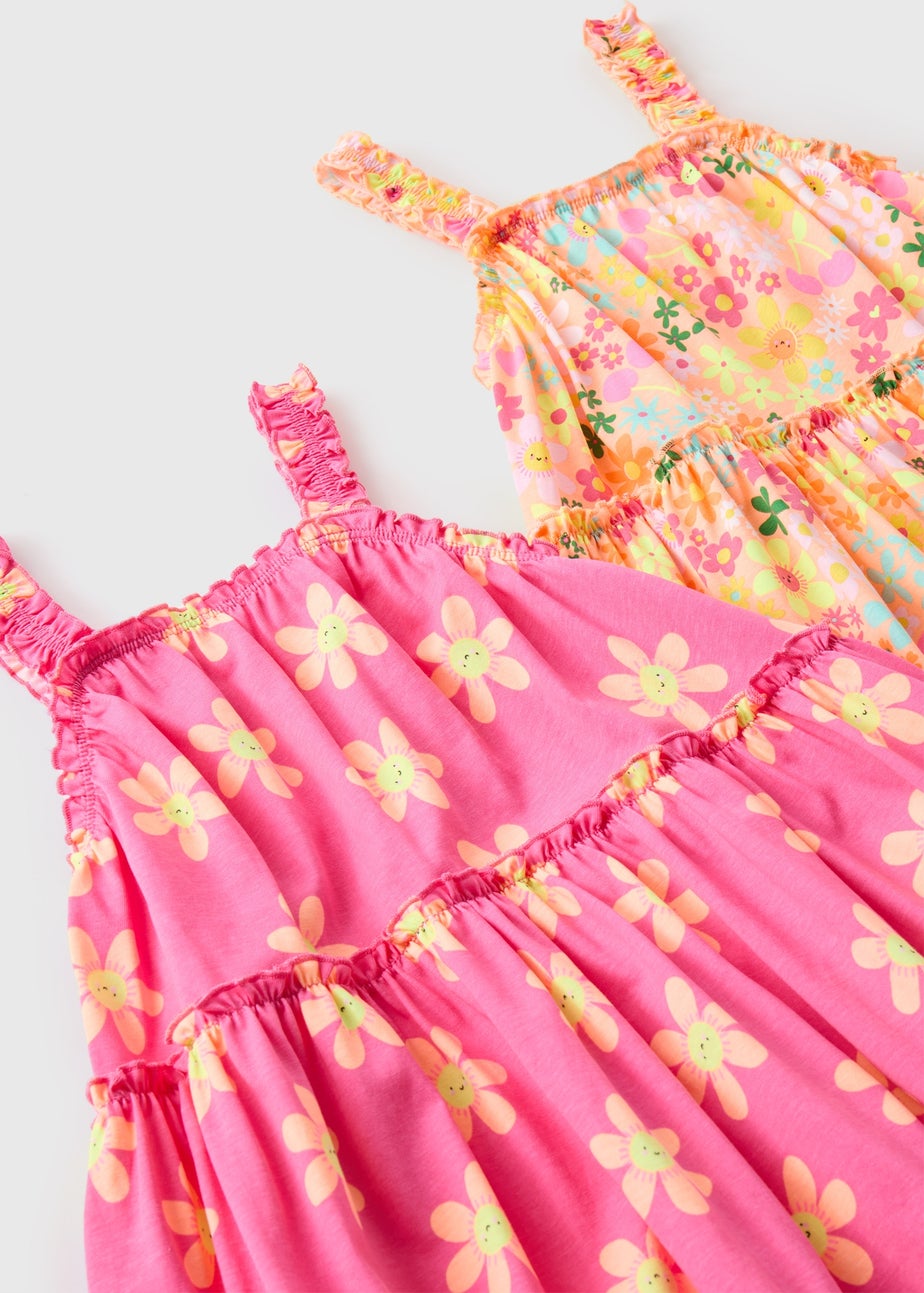 Girls 2 Pack Pink & Orange Floral Jersey Dress (1-7yrs)