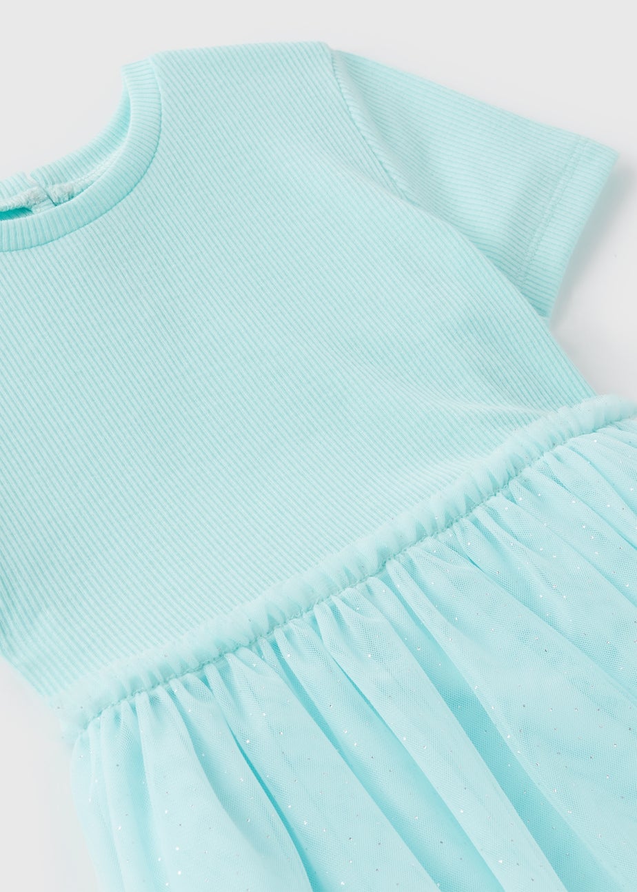 Blue Aqua Ribbed & Mesh Dress (1-7yrs)