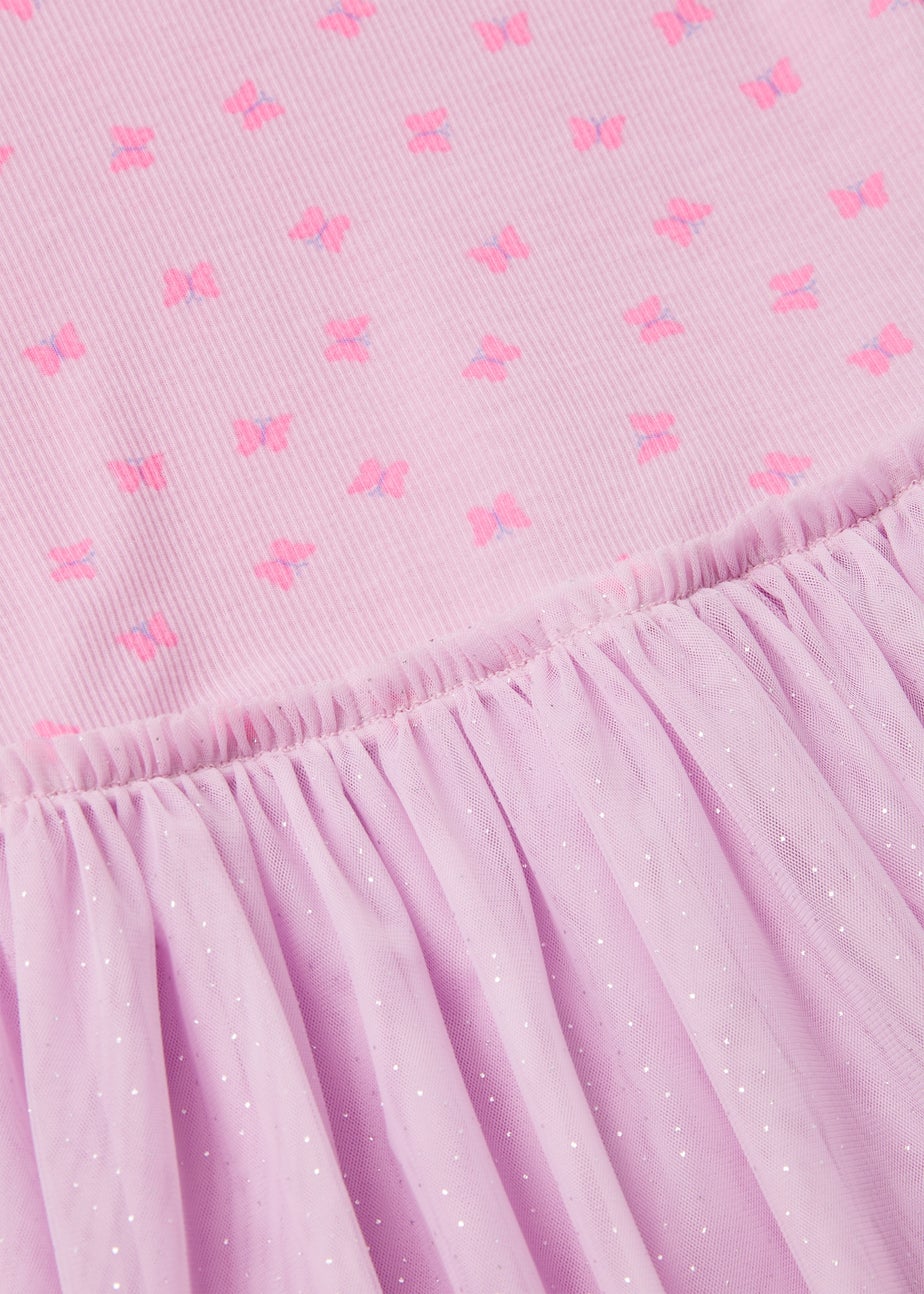 Girls Lilac Butterfly Mesh Ribbed Tutu Dress (1-7yrs)