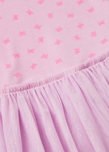 Girls Lilac Butterfly Mesh Ribbed Tutu Dress (1-7yrs)