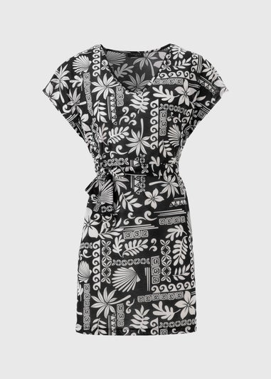 Black Leaf Print Jersey Kaftan