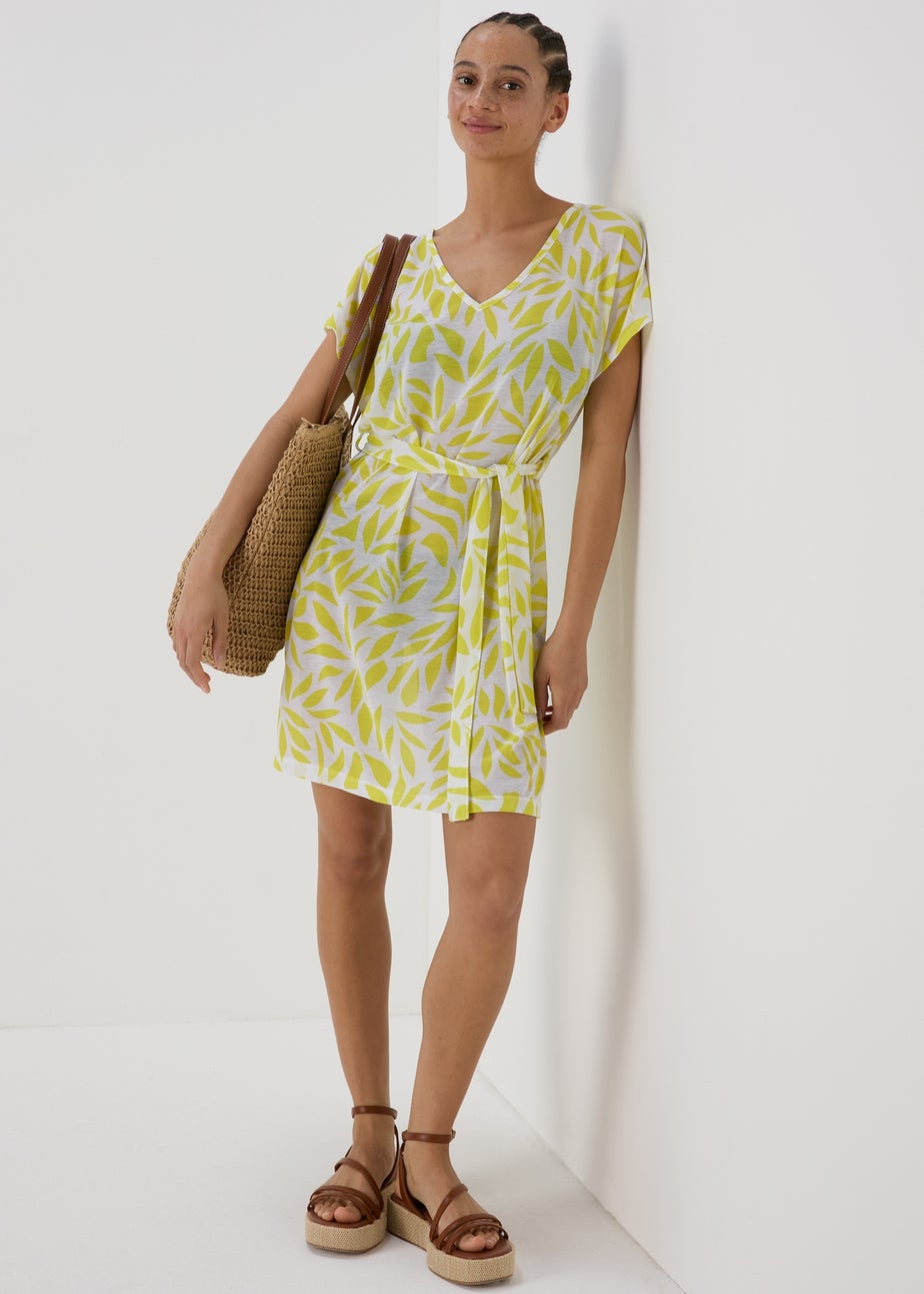 Lime Leaf Print Jersey Kaftan