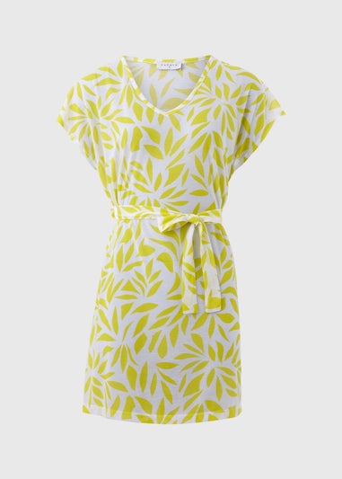 Lime Leaf Print Jersey Kaftan
