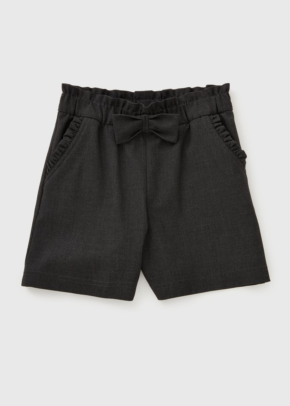 Girls Grey Bow School Shorts (3-13yrs)