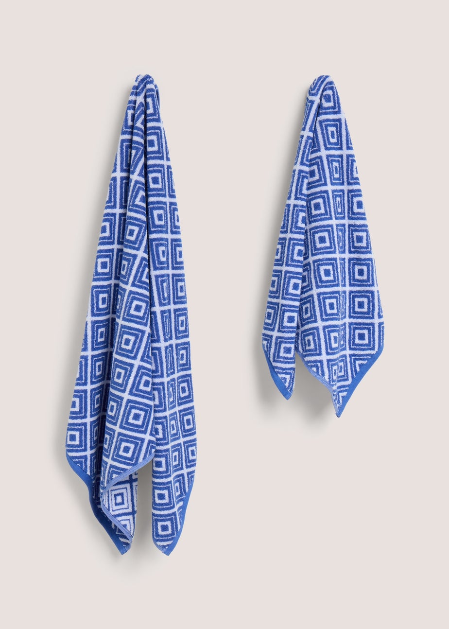 Blue Geo Jacquard Royal Towel