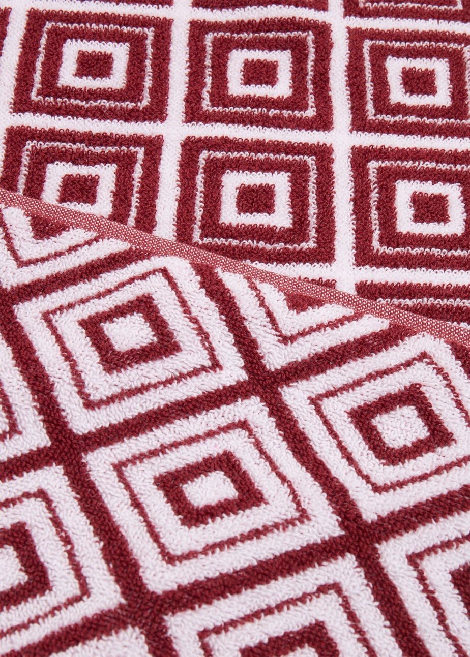 Red Geo Design Jacquard Towel