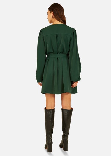 Mela Balloon Sleeve Shirt Dress In Green