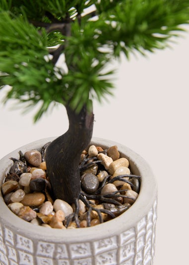 Green Bonsai In White Embroidered Pot (25cm x 18cm x 26cm)