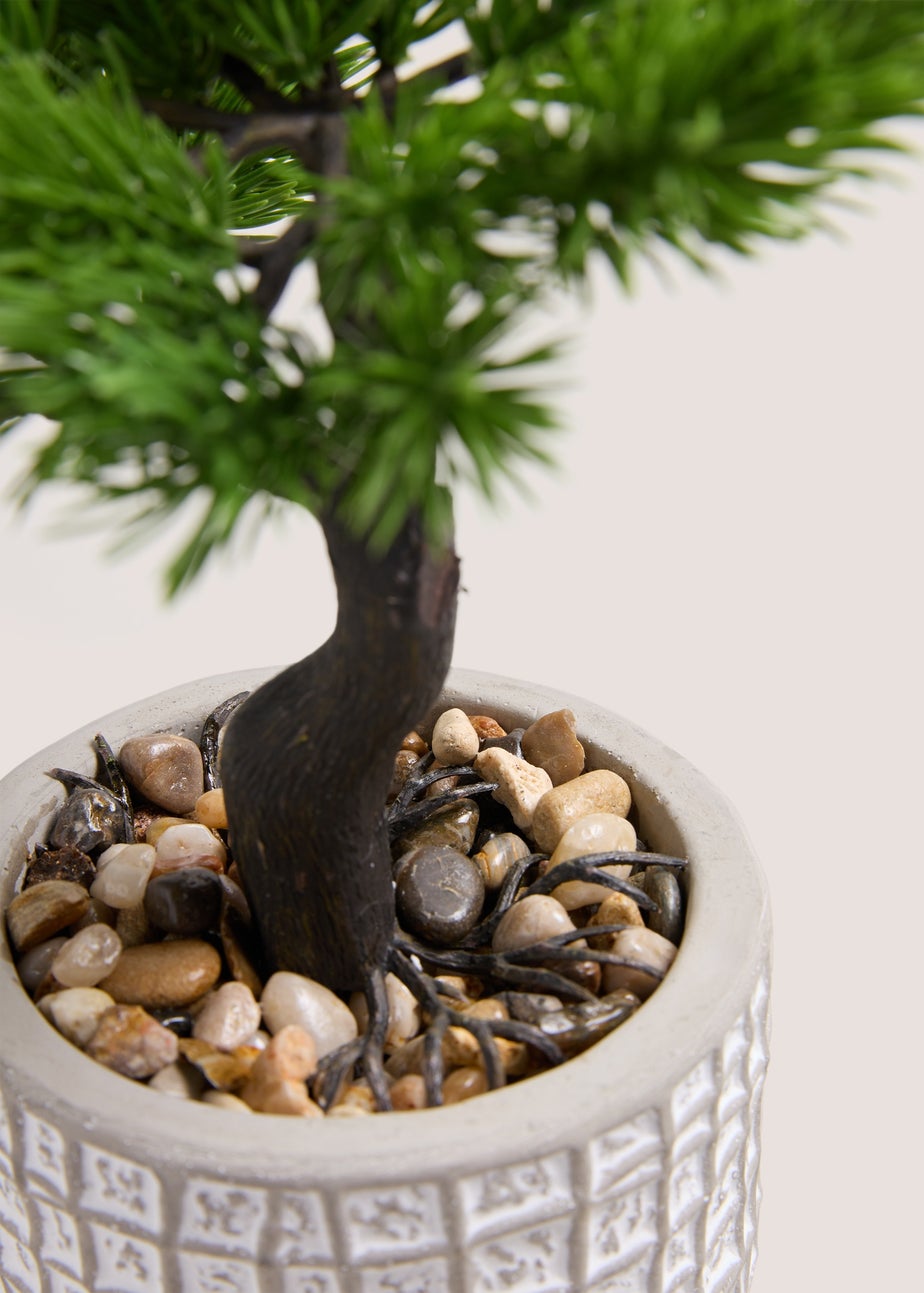 Green Bonsai In White Embroidered Pot (25cm x 18cm x 26cm)