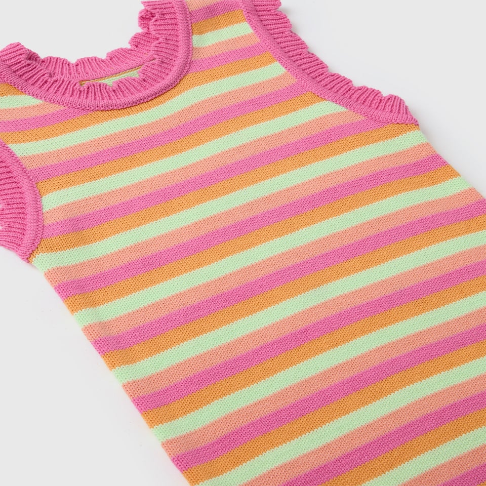 Girls Multicolour Crochet Stripe Dress (7-13yrs)