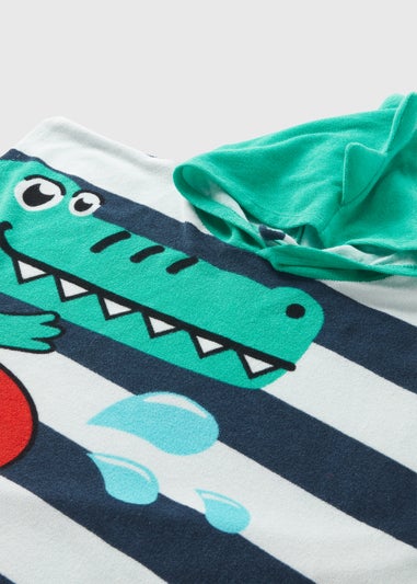Kids Navy & Green Croc Stripe Poncho