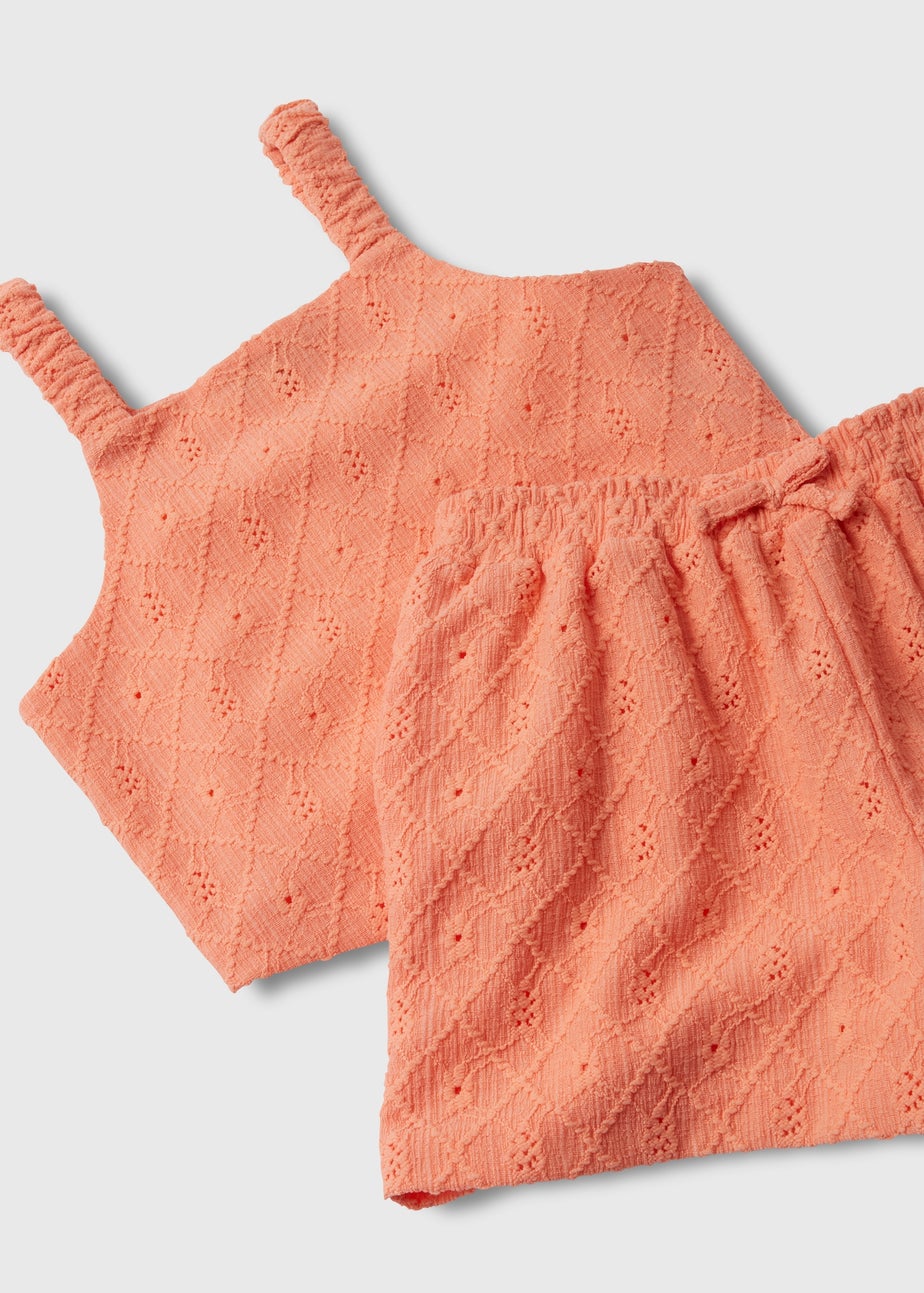 Girls Coral Jersey Broderie Shorts Set (7-13yrs)