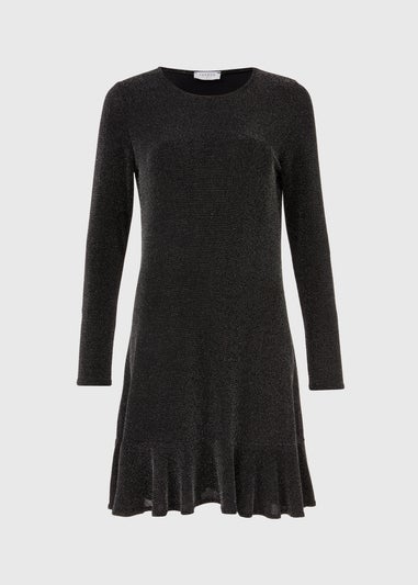 Black Glitter Frill Swing Dress