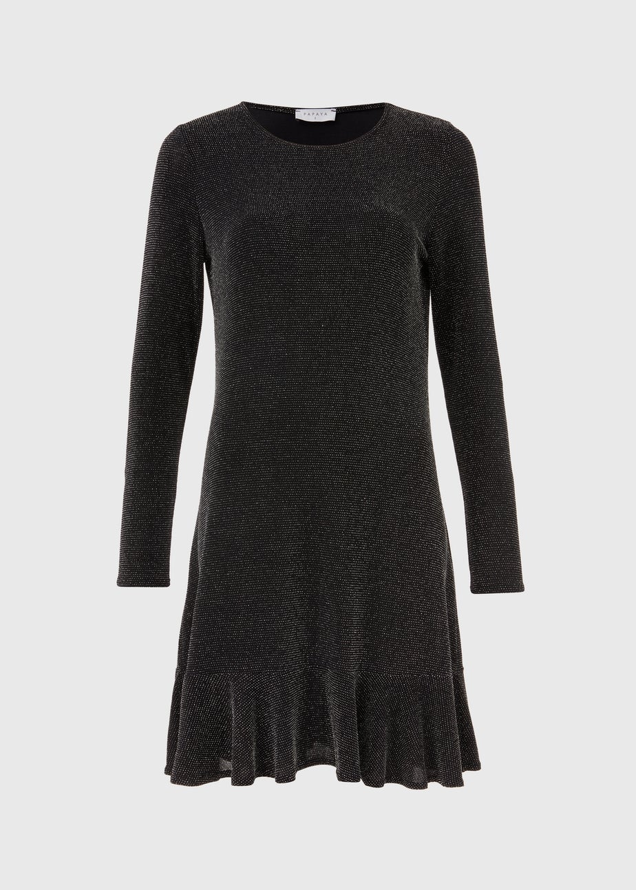 Black Glitter Frill Swing Dress